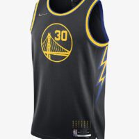 A black and yellow basketball jersey with the number 3 0 on it.